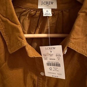 J.Crew Factory Corduroy collared mini shirtdress, size 6, Golden Brandy, NWT